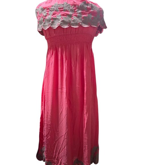 Line & Dot Summer Strapless Dress Peach With Beige Floral Embroidery - Picture 3 of 4